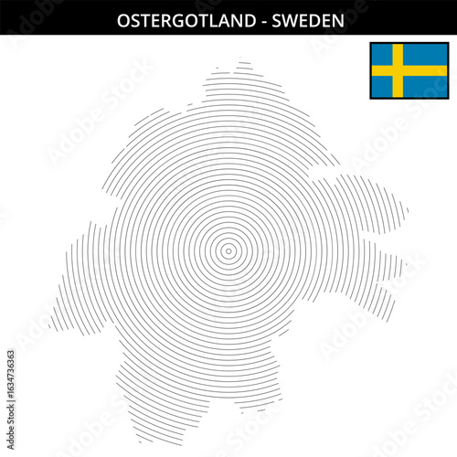 Unique geographical map outline of Ostergotland Sweden with flag