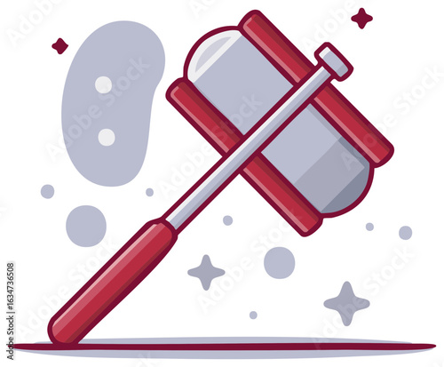 Red mallet icon with silver metal head and grey background elements