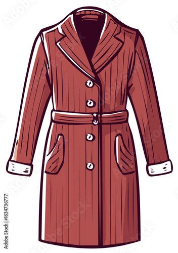 Vintage style reddish brown striped trench coat vector illustration