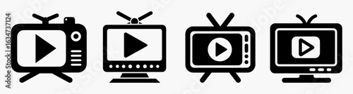 Video icons set, TV, display clapboard symbol for app, website, design element. movie concept. vector illustration on white background.