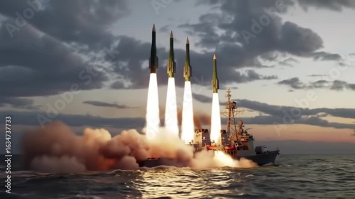 Guided Missile Launch from Warship, Naval Warfare Exercise