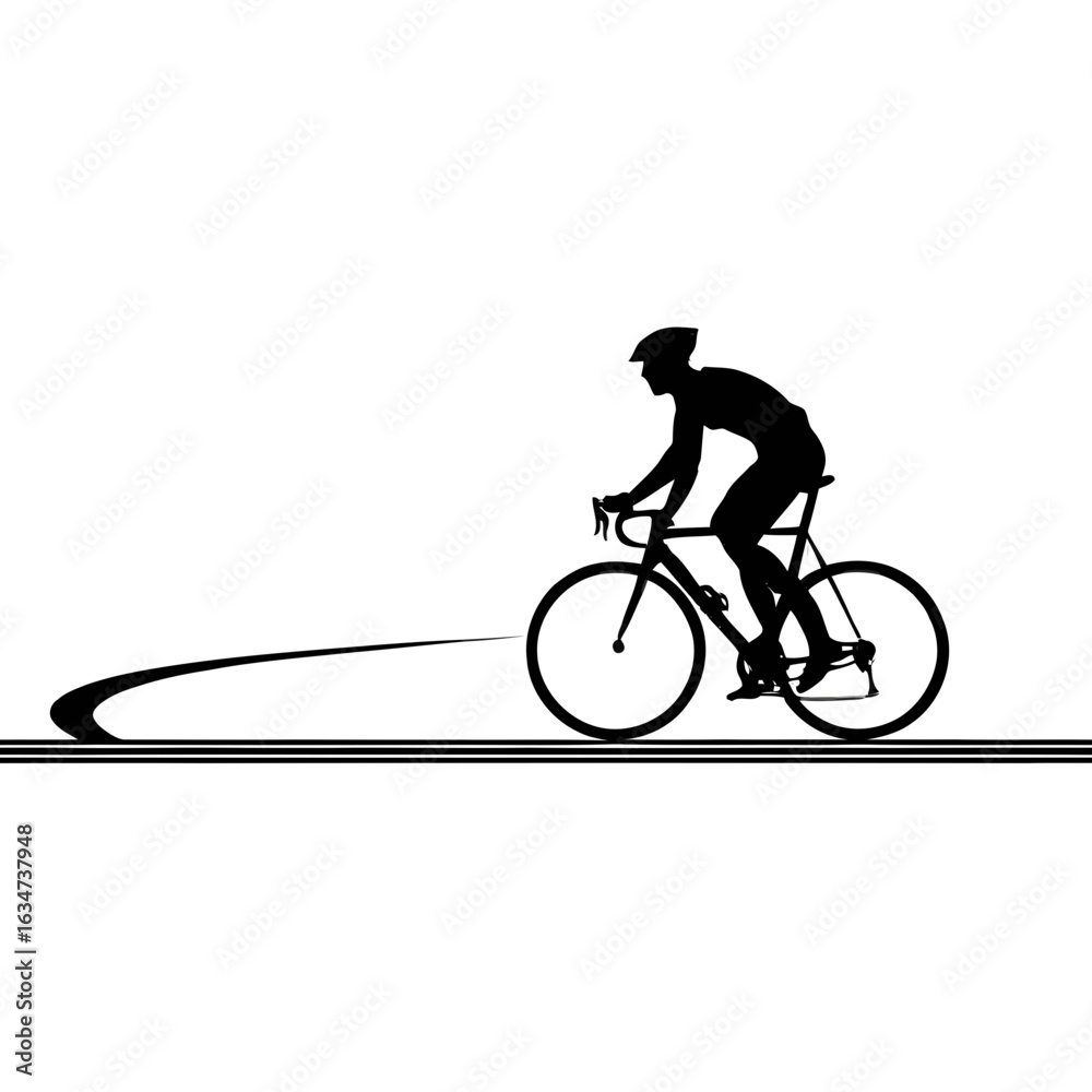 Obraz premium Silhouette of a cyclist riding a bicycle with a helmet isolated on a white background