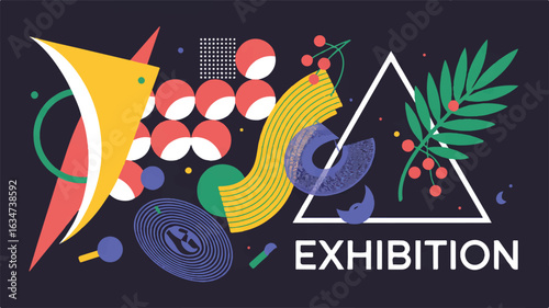 Abstract digital art with geometric shapes and organic elements on dark background graphic