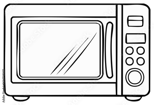 Cartoon microwave oven illustration in black and white