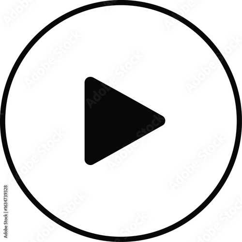 Vector illustration of black play button icon in a circle, isolated on white background
