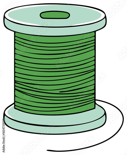 Green Thread Spool Illustration Sewing Craft Supplies Haberdashery Notion