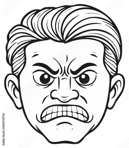 Cartoon illustration of an angry man's face expressing rage frustration and intense negative emotion with gritted teeth
