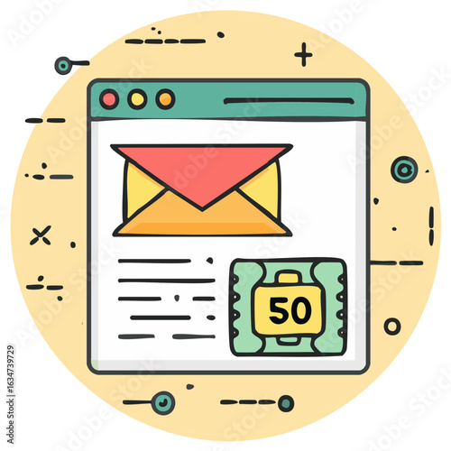 Digital communication web browser window displaying email icon and new message notification