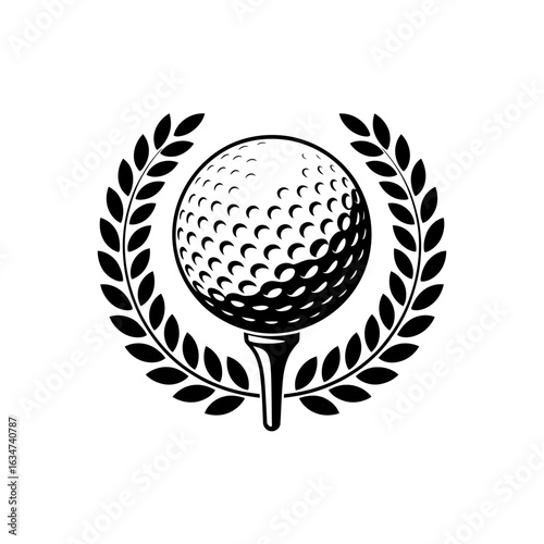 Elegant Golf Ball on Tee Surrounded by Laurel Wreath Design for Sports and Achievement