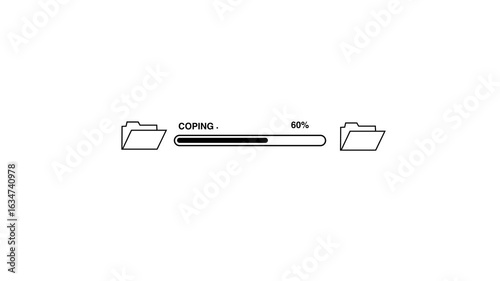 Document file downloading or transfer process with arrow icon animation. Fast file transfer, quick torrent of copying data from folder to folder. with 0 to 100% complete on black background