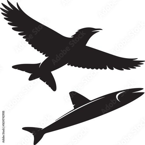 A stylized vector silhouette of a flying eagle with spread wings is