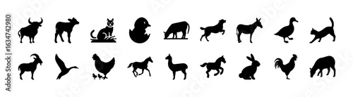 farm animal silhouettes icon set collection