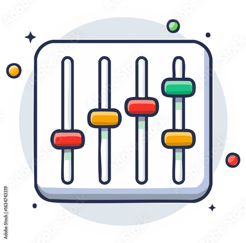 Audio Mixing Panel with Colorful Faders Control Level Volume Cartoon Icon for Sound Engineering and Recording Studio