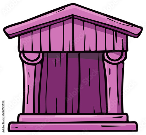 Ancient Architectural Structure in Purple, Antique Columned Temple Cartoon