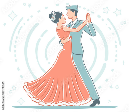 Elegant Couple Ballroom Dancing with Grace, Love and Romantic Connection, Romance in Classic Style