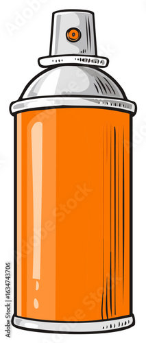 A single orange aerosol spray paint can illustrated in a bold cartoon style