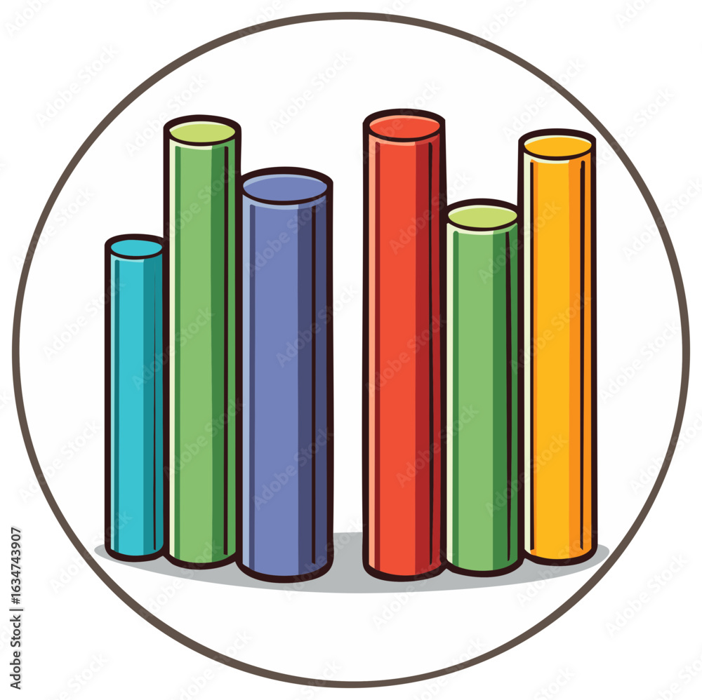 Obraz premium Cartoon Styled Colorful Bar Chart Displayed in a Brown Circle with a Hand Drawn Visual Presentation