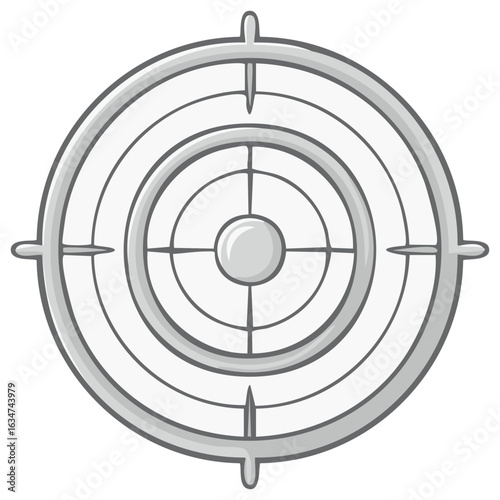 Grayscale cartoon illustration of a target sight with crosshairs and bullseye