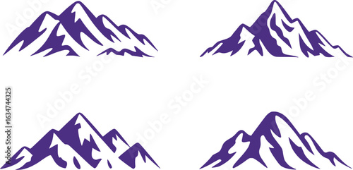 Majestic Mountain Range Silhouettes A Collection of Outdoor Adventure Icons Expressing Freedom Exploration and Serenity in Nature's Grandeur Captivating Mountainous Scenery