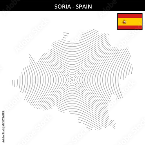 Geographical map of Soria Spain with its national flag outline