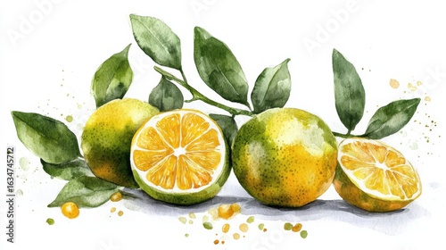adorable watercolor calamansi fruit, white background