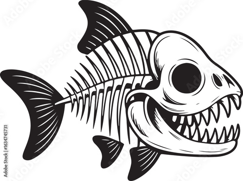 Fish Skeleton Illustration – Black and White Vector Art
Aggressive Fish Bone Drawing – Tattoo & Logo Design
Stylized Fish Skeleton Logo and Icon