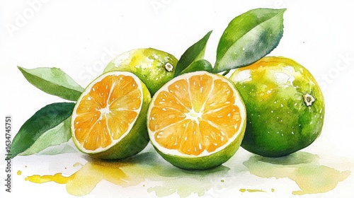 adorable watercolor calamansi fruit, white background