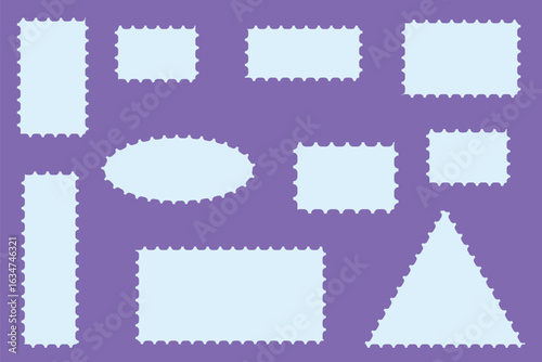 Set of postage stamp mockup blank isolated on transparent background.