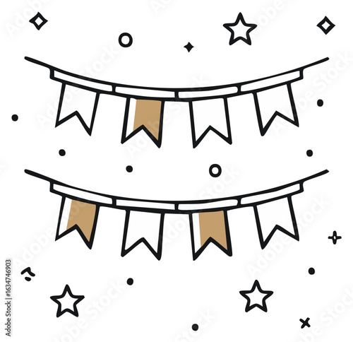 Doodle Pennant Banners and Stars for Celebrations, Events, Party Decorations
