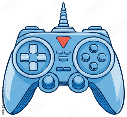 Blue Cartoon Video Game Controller Illustration for Gaming Entertainment and Digital Play