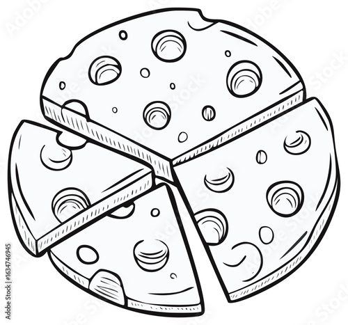 Swiss Cheese Wheel with Slices Removed Food Illustration Dairy Product Ingredient Graphics Cartoon Style