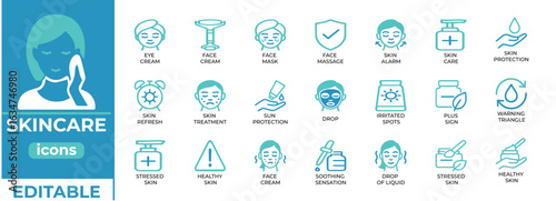 Skincare vector icons with clean line art, perfect for beauty, wellness, cosmetics, and app or packaging design