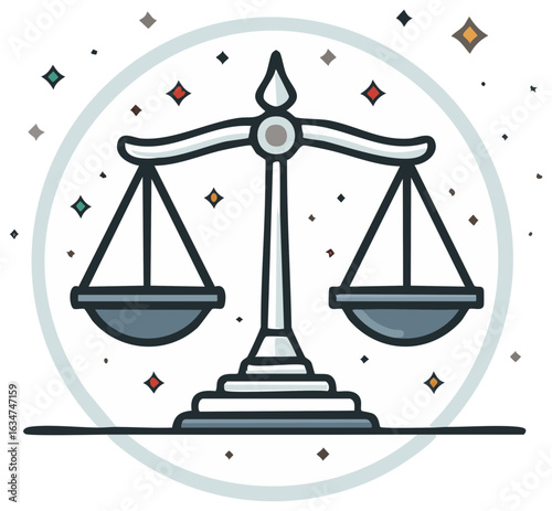 Stylized Balance Scales Symbolizing Justice and Equilibrium Among Stars