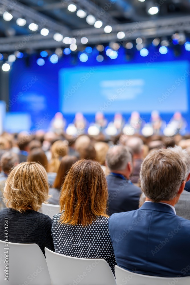 Fototapeta premium Audience listening to speakers at a business conference