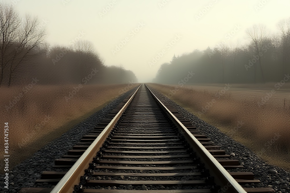 Railroad Tracks Vanishing into the Fog Railroad Tracks Vanishing into the Fog