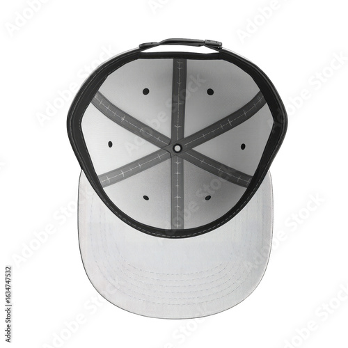 Stylish snapback cap viewed from above, featuring a sleek design and minimalistic color scheme.