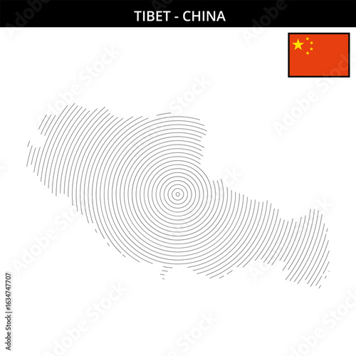 tibet geographical map with china flag details