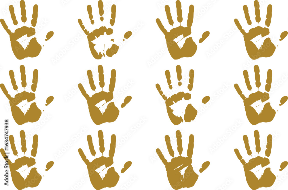 Fototapeta premium Pattern of golden handprints creating an abstract design with repetitive elements and an artistic feel creating a sense of community involvement