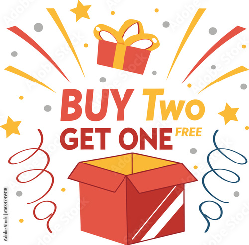 Buy two get on free gift box vector illustration