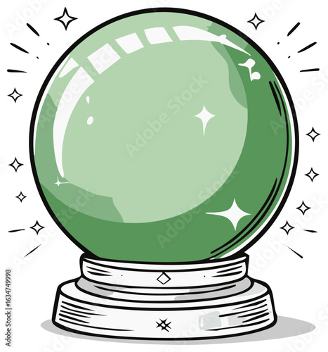 Sparkling green magic crystal ball illustration for fortune telling and divination