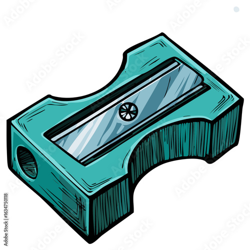 Retro teal manual pencil sharpener with metal blade and classic design for sketching and drawing