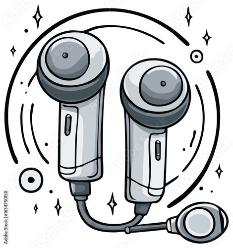 Hand Drawn Earbud Headphones in Modern Cartoon Style for Audio