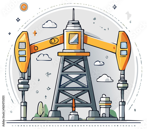 Oil Derrick Illustration Energy Production Extraction Equipment Icon Cartoon