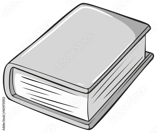 Simple closed hardcover book illustration in a grayscale cartoon style