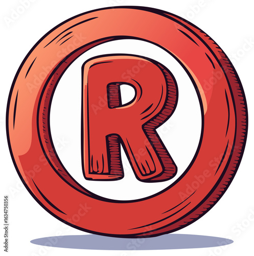 Vector illustration of a red registered trademark symbol in a cartoon style