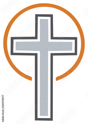 Modern Christian Cross Symbol with Orange Circle Graphic Icon