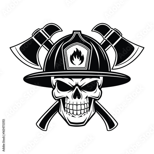 Foto Inferno Reaper: Firefighter Skull Emblem with Crossed Axes