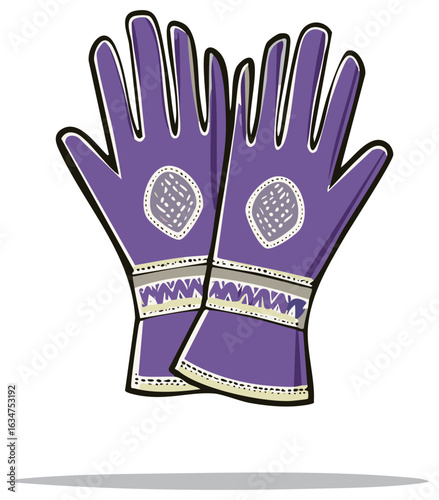 Vibrant purple protective gloves illustration with unique wrist and knuckle designs
