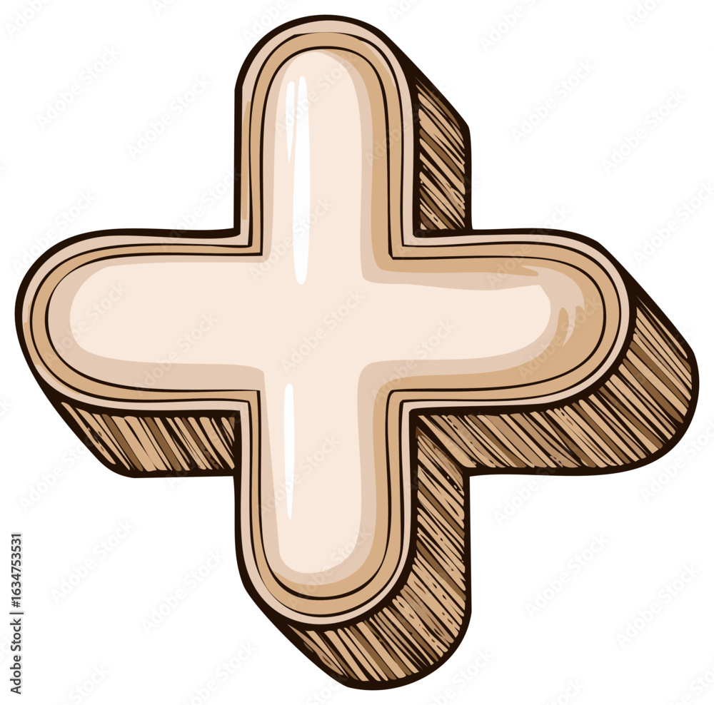 Fototapeta premium Beige Addition Sign Illustration Dimensional Plus Symbol Cartoon Style Hand Drawn Style