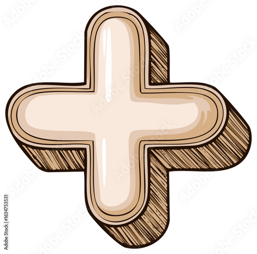 Beige Addition Sign Illustration Dimensional Plus Symbol Cartoon Style Hand Drawn Style